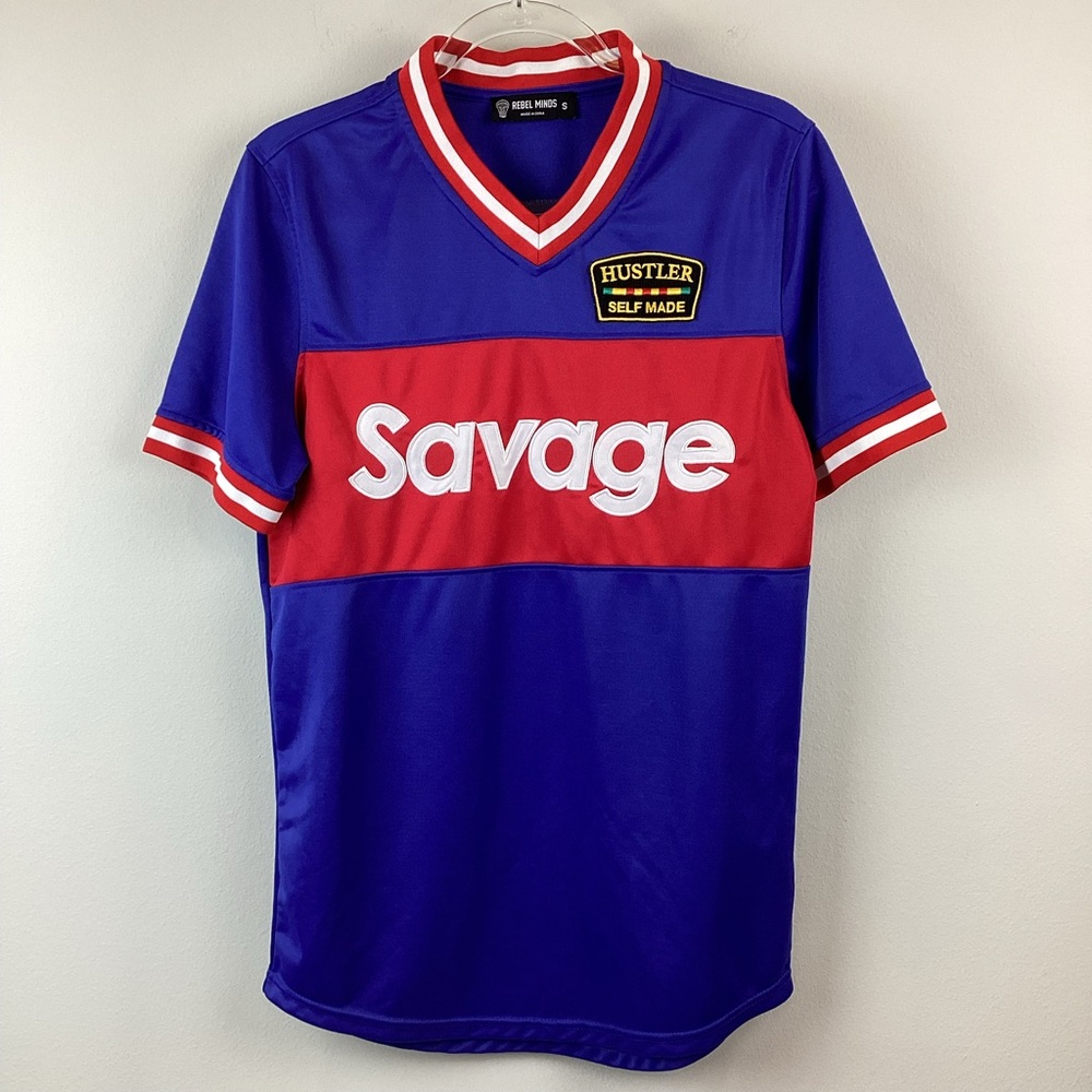 Rebel Minds Savage Hustler Blue and Red Jersey | Small
